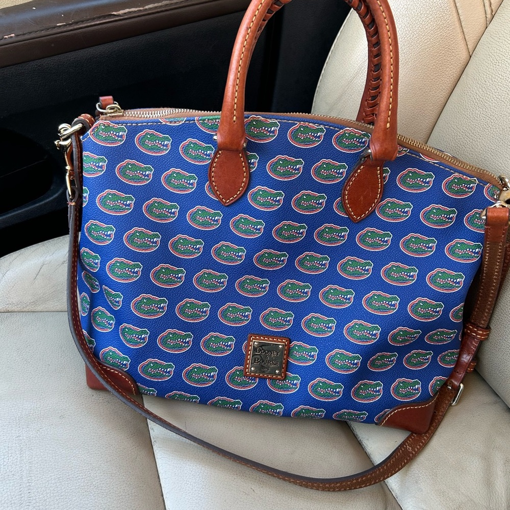 Dooney & Bourke Blue Florida Gators Logo Satchel with Brown Trim